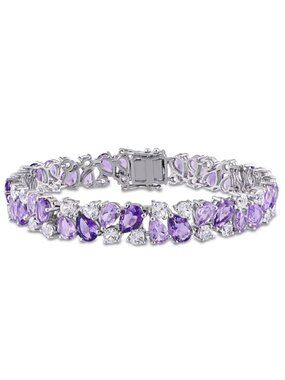Sterling Silver Bracelet (Amethyst, Rose De France, Lab Sapphire)